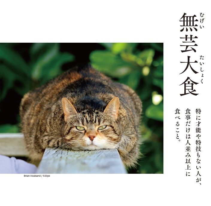 無芸大食　とくに才能や特技もない人が、食事だけは人並み以上に食べること。