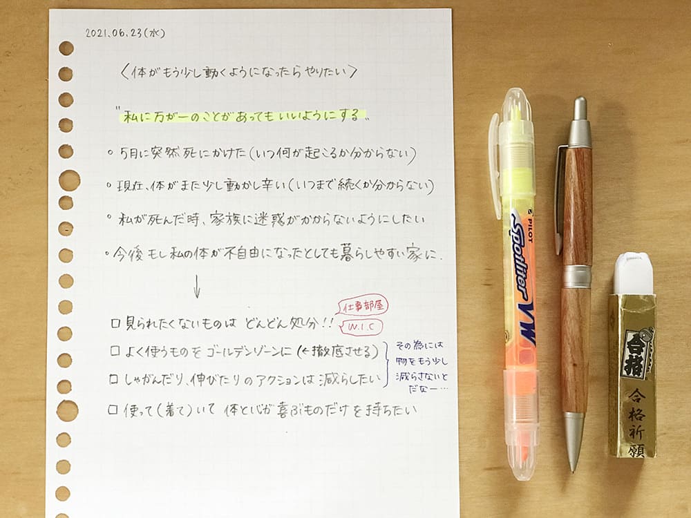 急な入院を経て、あらためてものや生活を見直した。