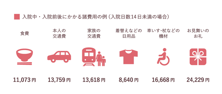 入院中・入院前後にかかる諸費用の例