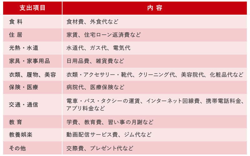 支出項目と内容