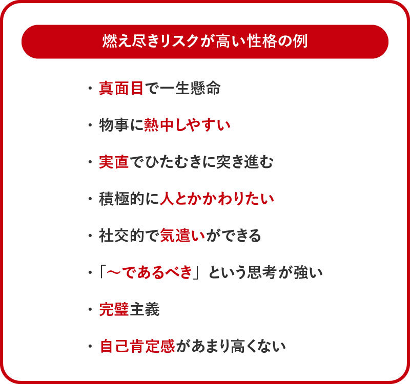 燃え尽きリスクが高い性格の例