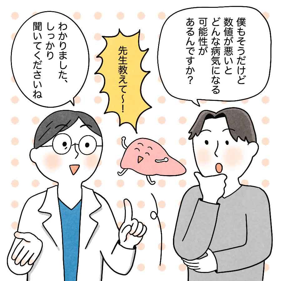 先生から肝臓について教えてもらう鈴木さんと肝臓くん。